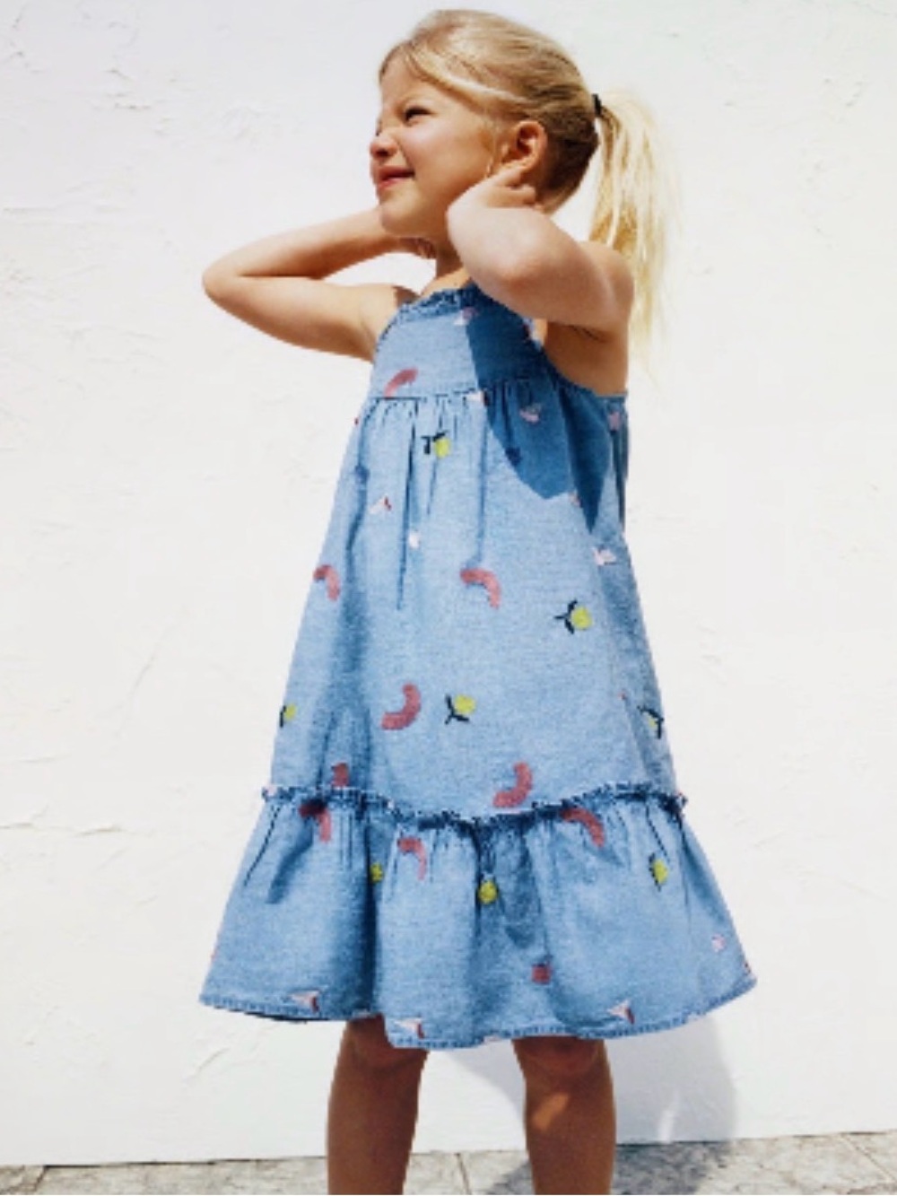 Zara Light Blue Printed Tiered Sundress with Small Motifs